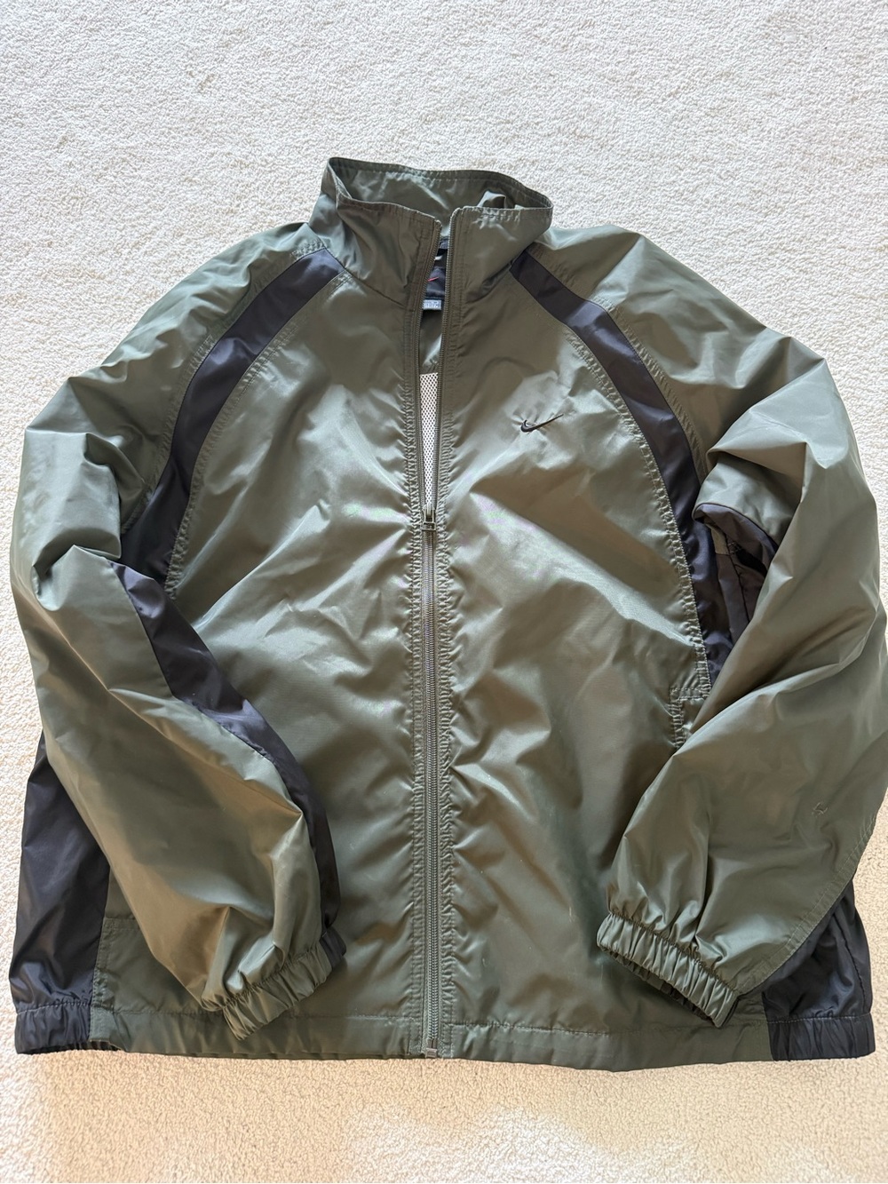 Vintage Y2K Nike Windbreaker Jacket Lined Olive Green Black Mens Medium